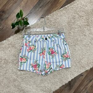 Urban Outfitters BDG Blue White Size 27 Floral Striped Erin High Rise Shorts